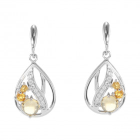 Boucles d'oreilles Pendantes en Argent 925 Rhodié Citrine Rondes et Oxydes. Boucles composées de motifs en forme de poire ...