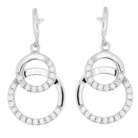 Boucles d'oreilles pendantes en Argent 925 rhodié et oxyde de zirconium. Dimensions d'une boucle vue de face : 24x13mm. Sy...