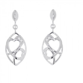 Boucles d oreilles pendantes Argent 925 rhodié oxyde zirconium 2 coeurs entrelacés Dimensions d une boucle vue face : 22x8...