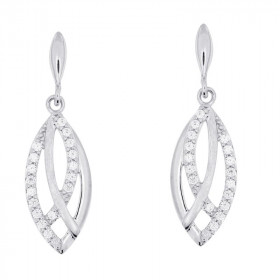 Boucles d'oreilles pendantes en Argent 925 rhodié et oxyde de zirconium. Dimensions d'une boucle vue de face : 24x7mm. Sys...