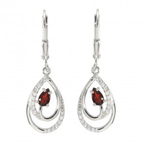 Boucles d'oreilles Pendantes en Argent 925 Rhodié Grenat Poire 5x3mm et Oxydes. Boucles composées de motifs en forme de po...