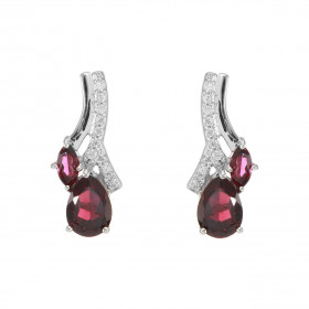 Boucles d'oreilles Pendantes en Argent 925 Rhodié Grenat Poire et Marquise