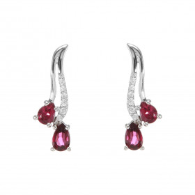Boucles d oreilles Pendantes Argent 925 Rhodié Grenat Poire Oxyde Boucles composées motifs pavés d oxydes zirconium sertis...