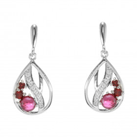 Boucles d'oreilles Pendantes en Argent 925 Rhodié Grenat Ronds et Oxydes