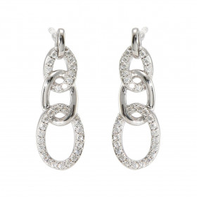 Boucles d oreilles Pendantes Argent 925 Rhodié Maillons pavés d Oxydes Motifs composés 3 maillons fixes Le pavage est comp...
