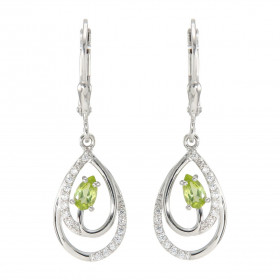 Boucles d'oreilles Pendantes en Argent 925 Rhodié Péridot Poire 5x3mm et Oxydes