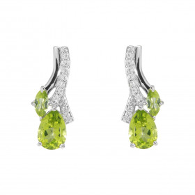 Boucles d'oreilles Pendantes en Argent 925 Rhodié Péridot Poire et Marquise. Boucles composées de motifs pavés d'oxydes de...