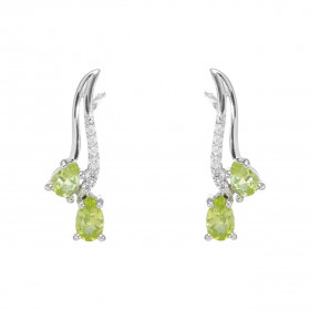 Boucles d'oreilles Pendantes en Argent 925 Rhodié Péridot Poire et Oxyde