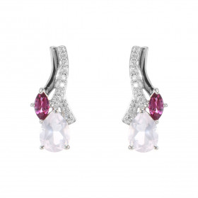 Boucles d'oreilles Pendantes en Argent 925 Rhodié Quartz Rose et Grenat