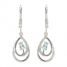 Boucles d'oreilles Pendantes en Argent 925 Rhodié Topaze bleue traitée Poire 5x3mm et Oxydes