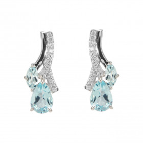 Boucles d'oreilles Pendantes en Argent 925 Rhodié Topaze bleue traitée Poire et Marquise