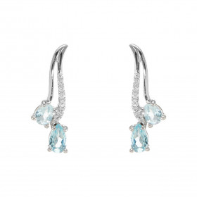 Boucles d'oreilles Pendantes en Argent 925 Rhodié Topaze bleue traitée Poire et Oxyde