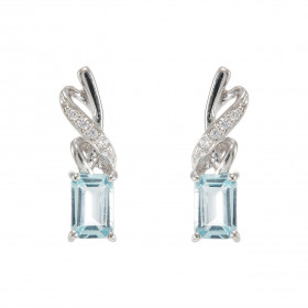 Boucles d'oreilles Pendantes en Argent 925 Rhodié Topaze bleue traitée Rectangulaire de 6x4mm et Oxydes