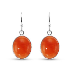 Boucles d oreilles Pendantes Argent Cornaline Ovale Cabochon 12x10mm Ces boucles d oreilles sont serties pierres ovales ta...