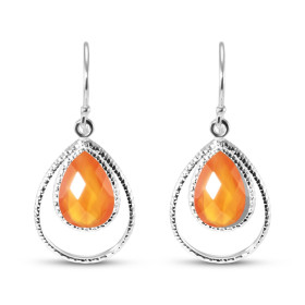 Boucles d oreilles Pendantes Argent Cornaline Poire Cabochon Ces boucles d oreilles sont serties pierres forme poire taill...