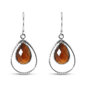 Boucles d oreilles Pendantes Argent Oeil tigre Poire Cabochon Ces boucles d oreilles sont serties pierres forme poire tail...