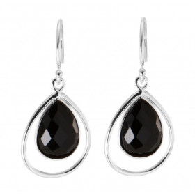 Boucles d'oreilles Pendantes en Argent et Onyx