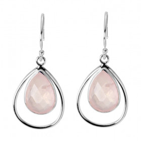 Boucles d'oreilles Pendantes en Argent et Quartz Rose