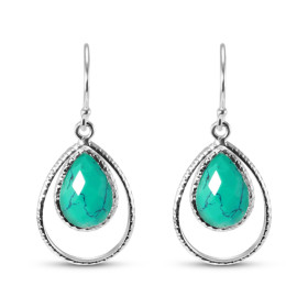 Boucles d oreilles Pendantes Argent Turquoise Reconstituée Poire Cabochon Ces boucles d oreilles sont serties pierres form...