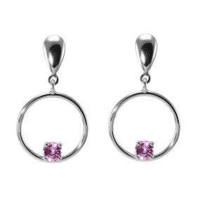 Boucles d'oreilles pendantes en Or Blanc 750 et Saphirs roses. Pierres rondes de 4mm de diamètre. Poids total des Saphirs ...