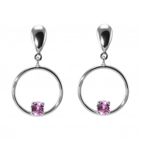Boucles d oreilles pendantes Or Blanc 750 Saphirs roses Pierres rondes 4mm diamètre Poids total des Saphirs : 0.6 carat Di...