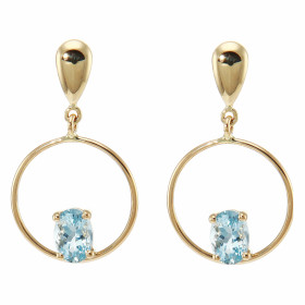  Boucles d oreilles pendantes Or Jaune 750 Aigue marine Pierres ovales 7x5mm Poids total des pierres : 1.3 carat Dimension...