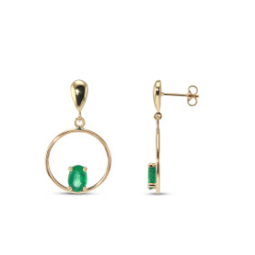  Boucles d oreilles pendantes Or Jaune 750 Emeraudes Pierres ovales 7x5mm Poids total des Emeraudes : 1.3 carat Qualité em...