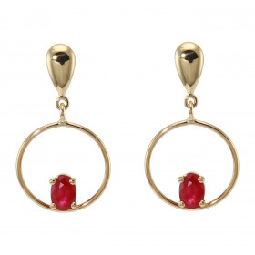  Boucles d oreilles pendantes Or Jaune 750 Rubis AAA Pierres ovales 6x4mm Poids total des Rubis : 1 carat Dimensions d une...
