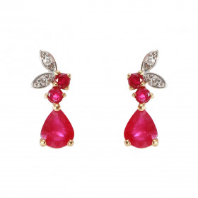 Boucles d oreilles Pendantes Or Jaune 750 Rubis Diamant Ces boucles sont serties Rubiss ronds poires pour un poids total 0...
