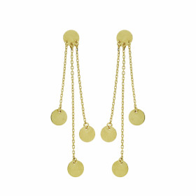  Boucles d oreilles pendantes or jaune 750 Longueur : 4.5cm 3 chainettes maille forcat terminées par des motifs ronds 
