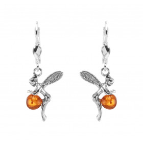 Boucles d oreilles Pendantes Fée Ambre Rond 5mm Ambre couleur cognac Dimensions d une boucle (vue face) : 34x14mm Système ...