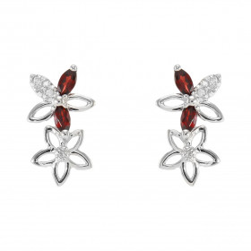 Boucles d oreilles Fleurs Or Blanc 375 Grenat Diamant Chaque boucle est sertie Grenats navettes mesurant 4x2mm 5 diamants ...