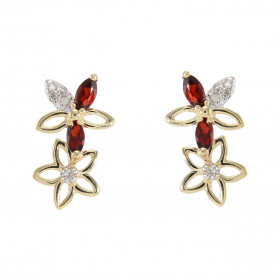 Boucles d oreilles Fleurs Or Jaune 375 Grenat Diamant Chaque boucle est sertie Grenats navettes mesurant 4x2mm 5 diamants ...