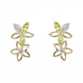 Boucles d oreilles Fleurs Or Jaune 375 Péridot Diamant Chaque boucle est sertie Péridots navettes mesurant 4x2mm 5 diamant...