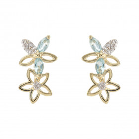 Boucles d'oreilles Pendantes  Fleurs Or Jaune 375 Topaze bleue traitée et Diamant