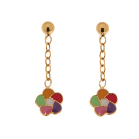 Boucles d oreilles enfant pendantes fleurs Or Jaune 375/1000 Motif fleur émaillé 5x5mm Longueur : 1,8cm 