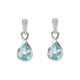 Boucles d oreilles Infini Or Blanc 375 Topaze bleue traitée Diamant Motif infini serti d une Topaze bleue traitée Poire 7x...