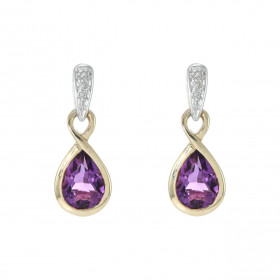 Boucles d oreilles Infini Or Jaune 375 Améthyste Diamant Motif infini serti d une Améthyste Poire 7x5mm d un diamant Les d...