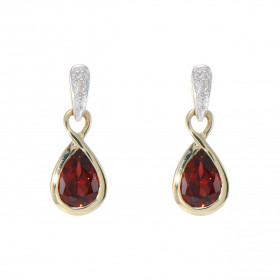 Boucles d oreilles Infini Or Jaune 375 Grenat Diamant Motif infini serti d un Grenat Poire 7x5mm d un diamant Les dimensio...