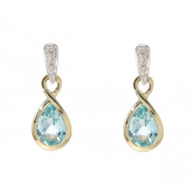 Boucles d'oreilles Pendantes  Infini Or Jaune 375 Topaze bleue traitée et Diamant