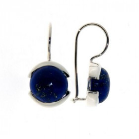 Boucles d oreilles Argent 925 Lapis lazuli serties pierres 10mm, hauteur totale : 22mm
