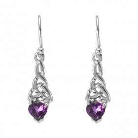 Boucles d'oreilles Pendantes Motif Celtique Argent 925 Rhodié et Améthyste. Chaque boucle est sertie d'une pierre en forme...