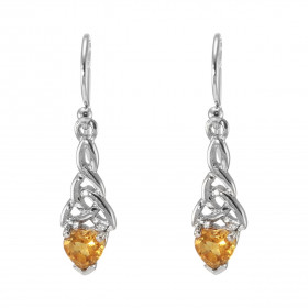 Boucles d'oreilles Pendantes Motif Celtique Argent 925 Rhodié et Citrine