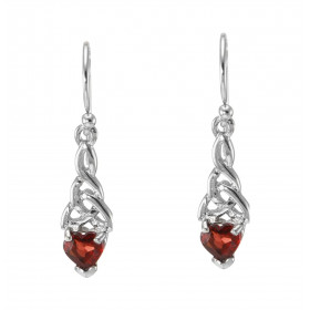 Boucles d'oreilles Pendantes Motif Celtique Argent 925 Rhodié et Grenat