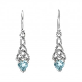 Boucles d'oreilles Pendantes Motif Celtique Argent 925 Rhodié et Topaze bleue traitée