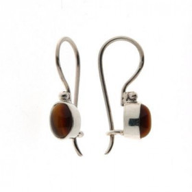 Boucles d oreilles Argent 925 Oeil Tigre serties pierres 7x5mm, hauteur totale : 21mm