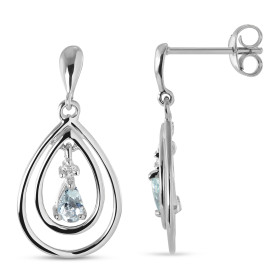 Boucles d'oreilles Pendantes Or blanc 375 Aigue Marine et Diamant. Boucles d'oreilles en Or blanc 375 (9 carats). Motif en...