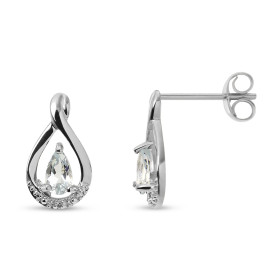 Boucles d'oreilles Pendantes Or Blanc 375 Aigue Marine et Diamant