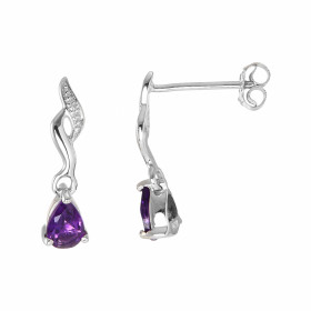 Boucles d'oreilles Pendantes Or blanc 375 Améthyste et Diamant