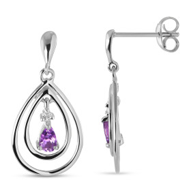 Boucles d'oreilles Pendantes Or blanc 375 Améthyste et Diamant